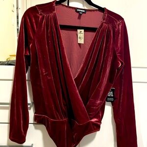 BRAND NEW - Express rich, wine,  velvet bodysuit in the color for fall.